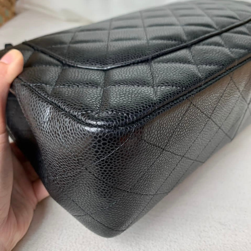 Jumbo Double Flap Caviar Black SHW