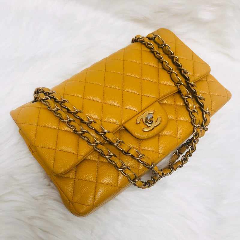 Classic Flap M/L Yellow Lambskin with GHW