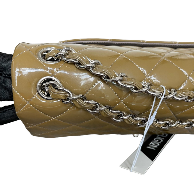 Jumbo Double Flap Patent Taupe SHW