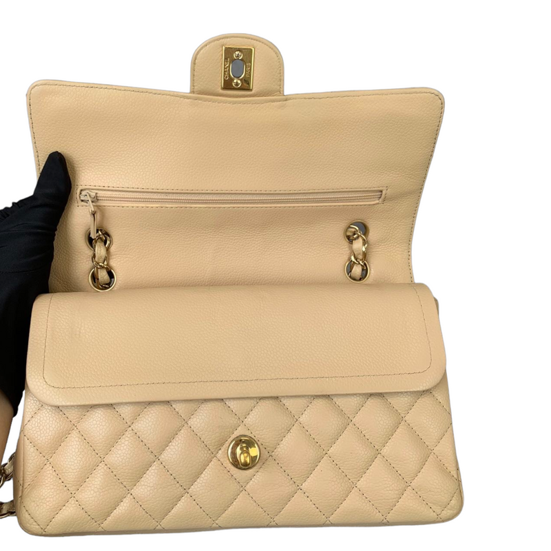 Classic Double Flap Caviar Medium Beige GHW