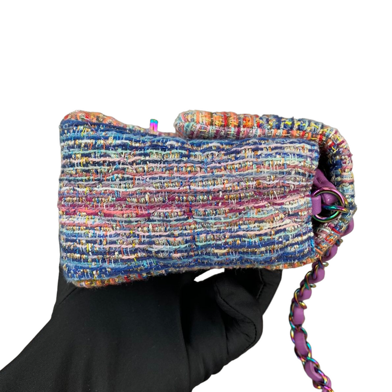 Mini Rectangle Flap Tweed Purple Rainbow Hardware