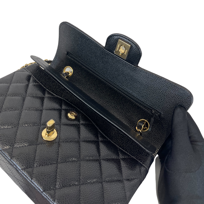 Small Classic Double Flap Caviar Black GHW