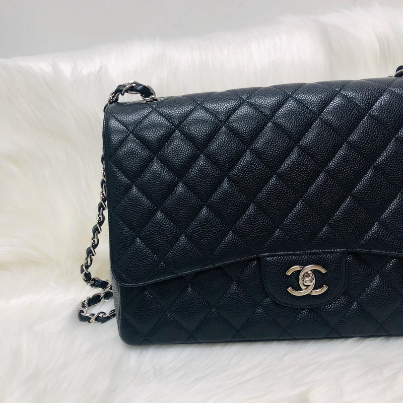 Classic Single Flap Maxi in Black Caviar Leather with SHW