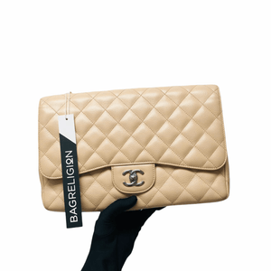 Single Flap Jumbo in Beige Caviar Leather with SHW