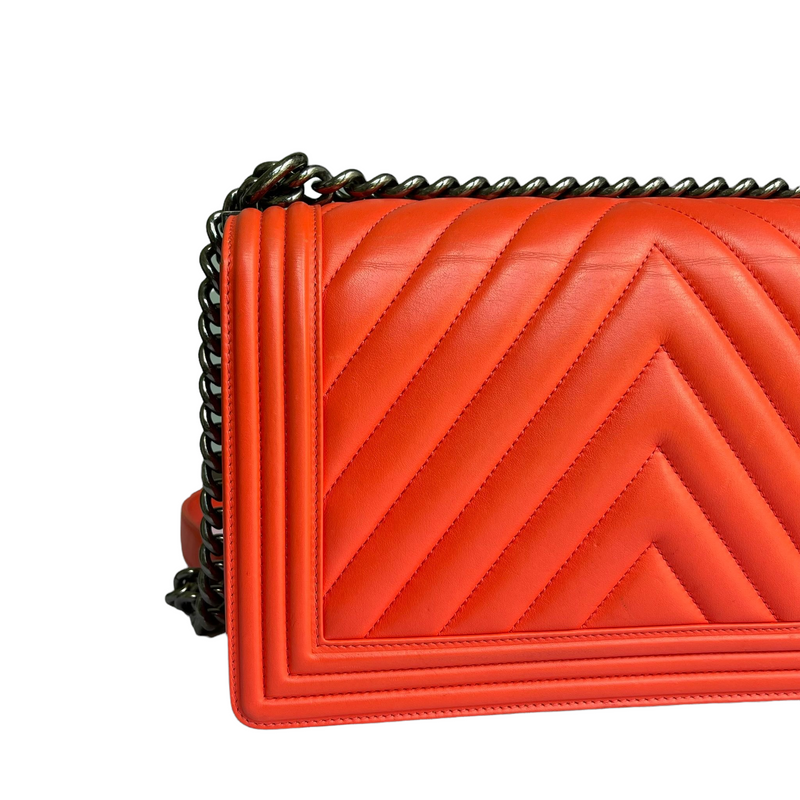 New Medium Boy Chevron Quilted Calf Coral RHW