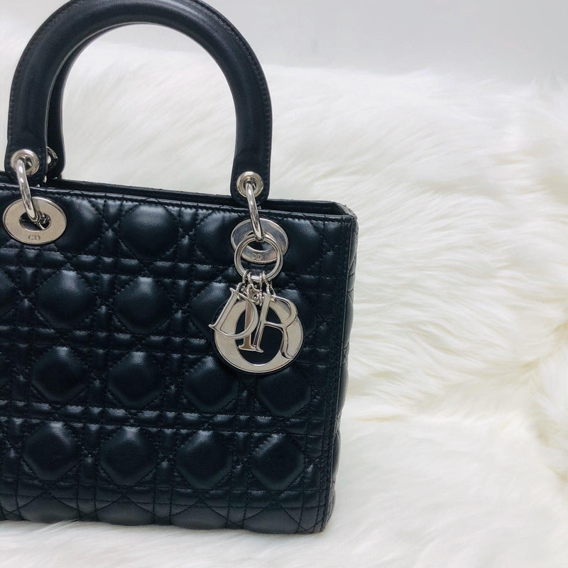 Classic Lambskin Cannage Medium Lady Dior Black Leather Bag