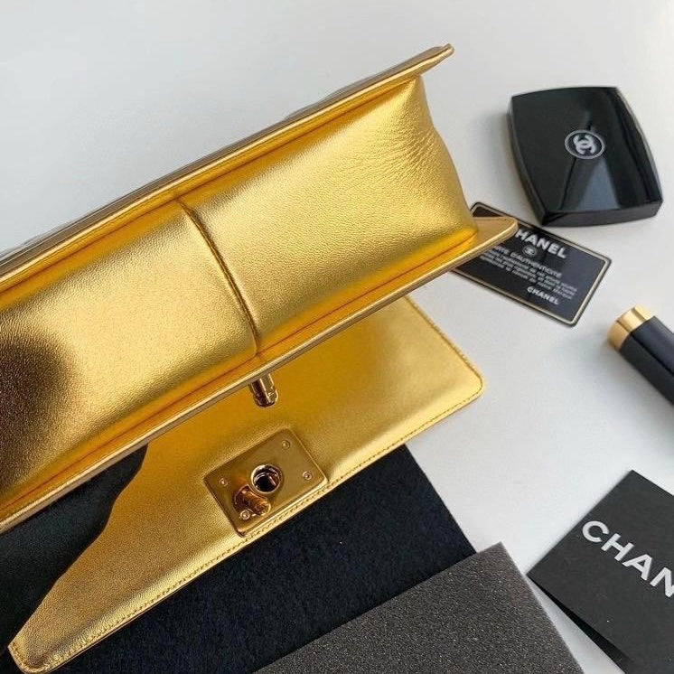 Old Medium Boy Bag in Patent Gold with GHW