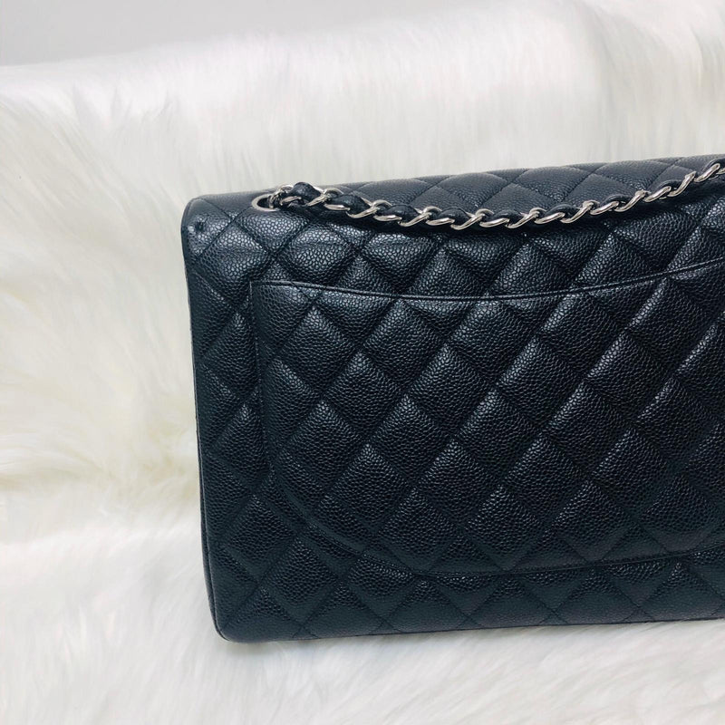 Classic Single Flap Maxi in Black Caviar Leather with SHW