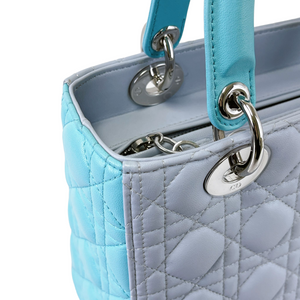 Bi-colour Lady Dior Lambskin Medium Blue SHW