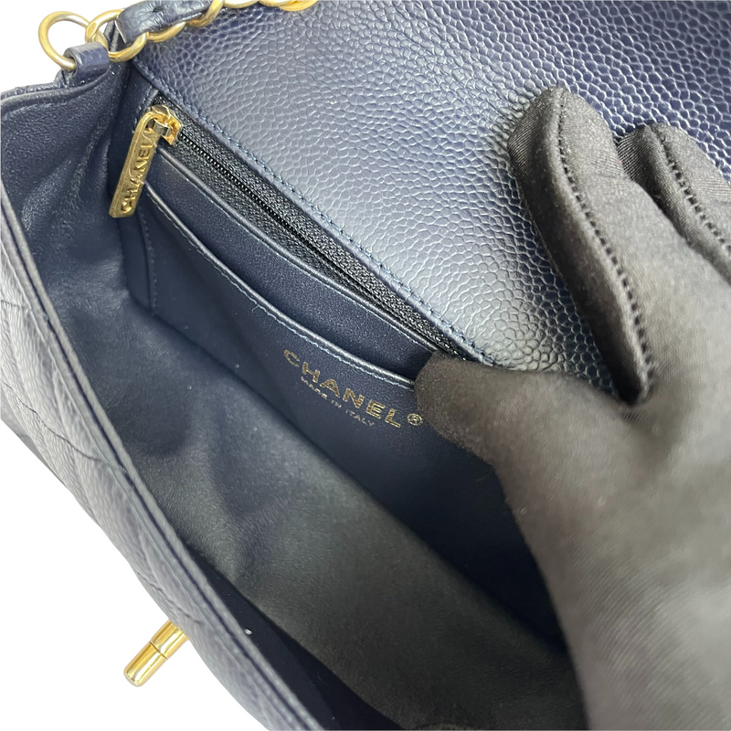 Mini Rectangle Flap Quilted Caviar Navy GHW