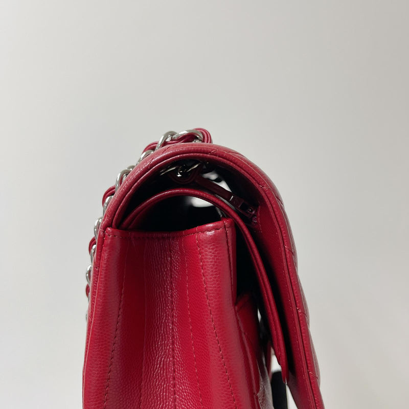 Classic Flap Jumbo Caviar Red Chevron SHW