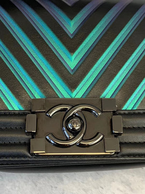 Iridescent Chevron Embossed Small Boy Black BHw