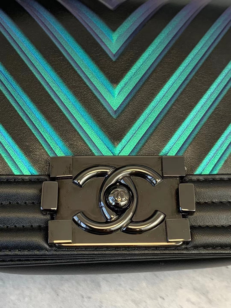 Iridescent Chevron Embossed Small Boy Black BHw