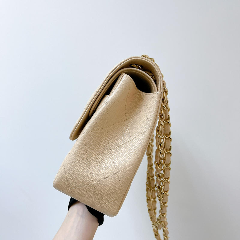 Double Flap Jumbo Caviar Beige GHW