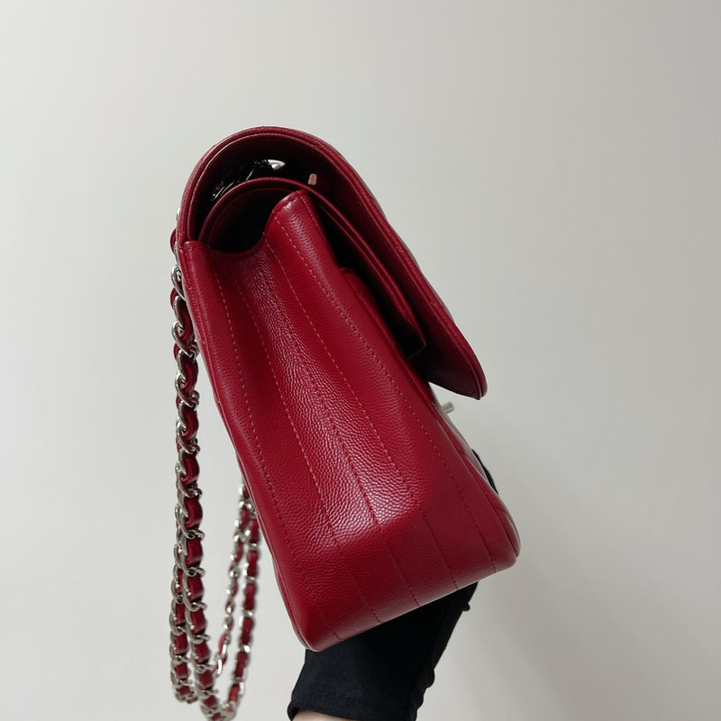 Classic Flap Jumbo Caviar Red Chevron SHW