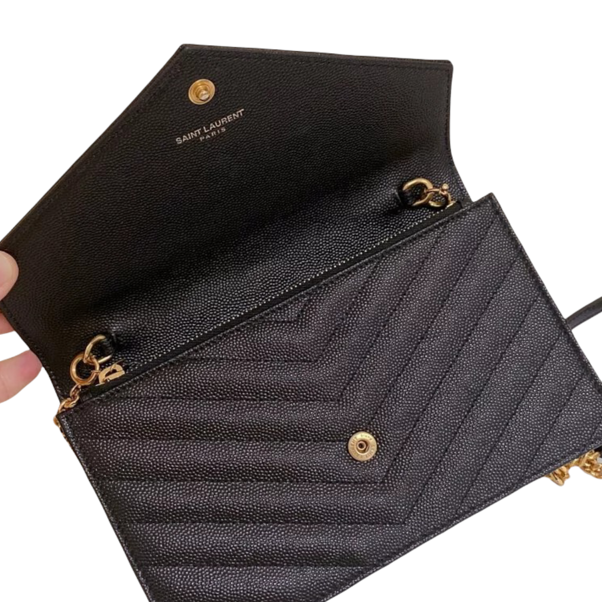 YSL Envelope WOC Grained Leather Black GHW – Bag Religion
