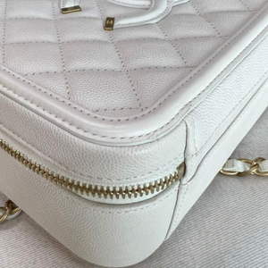 CC Medium Caviar Quilted Vanity Case White GHW