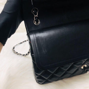 Jumbo Double Flap in Black Lambskin with SHW