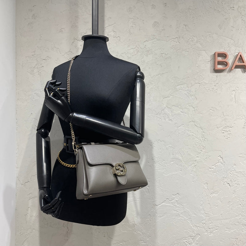 Interlocking GG Calfskin Leather Grey LGHW