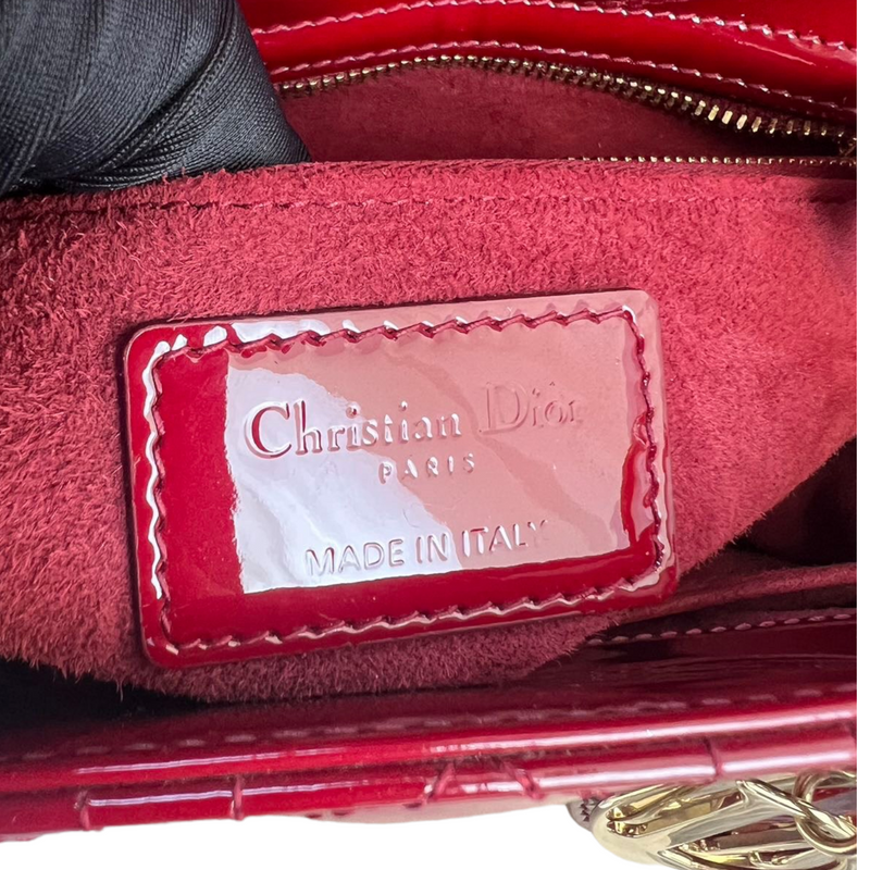 Medium Lady Dior Cannage Patent Red GHW