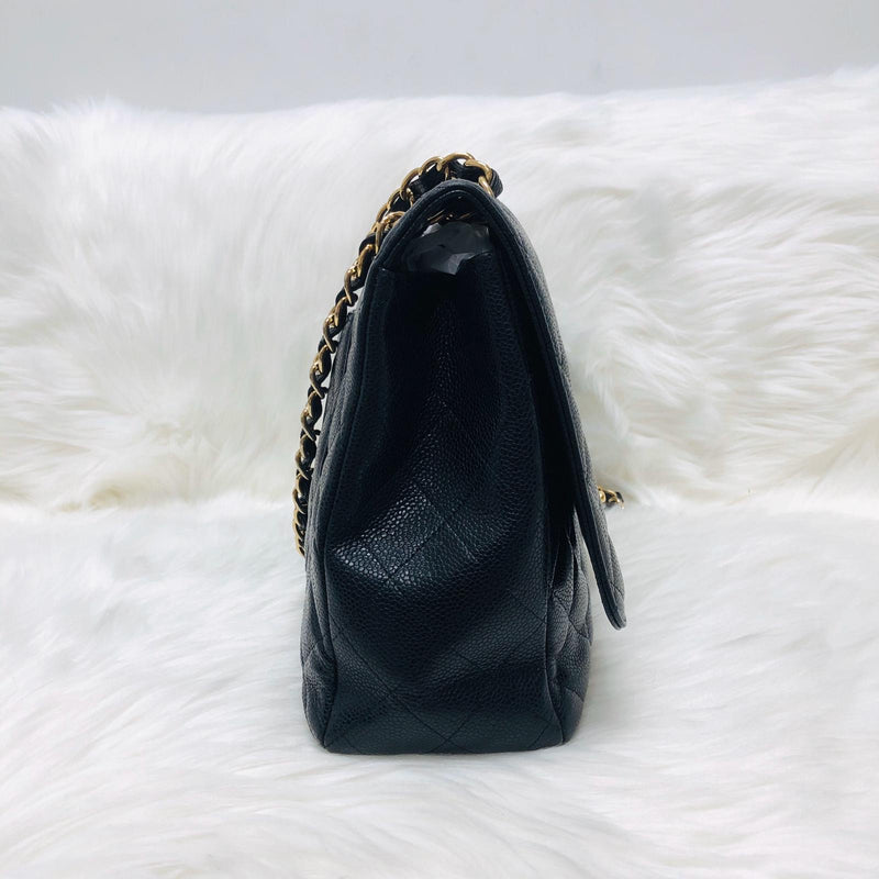 Single Flap Maxi in Black Caviar Leather with GHW