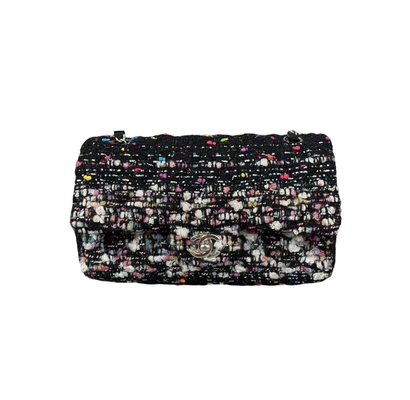 Medium Classic Flap Black Tweed Multicolour SHW