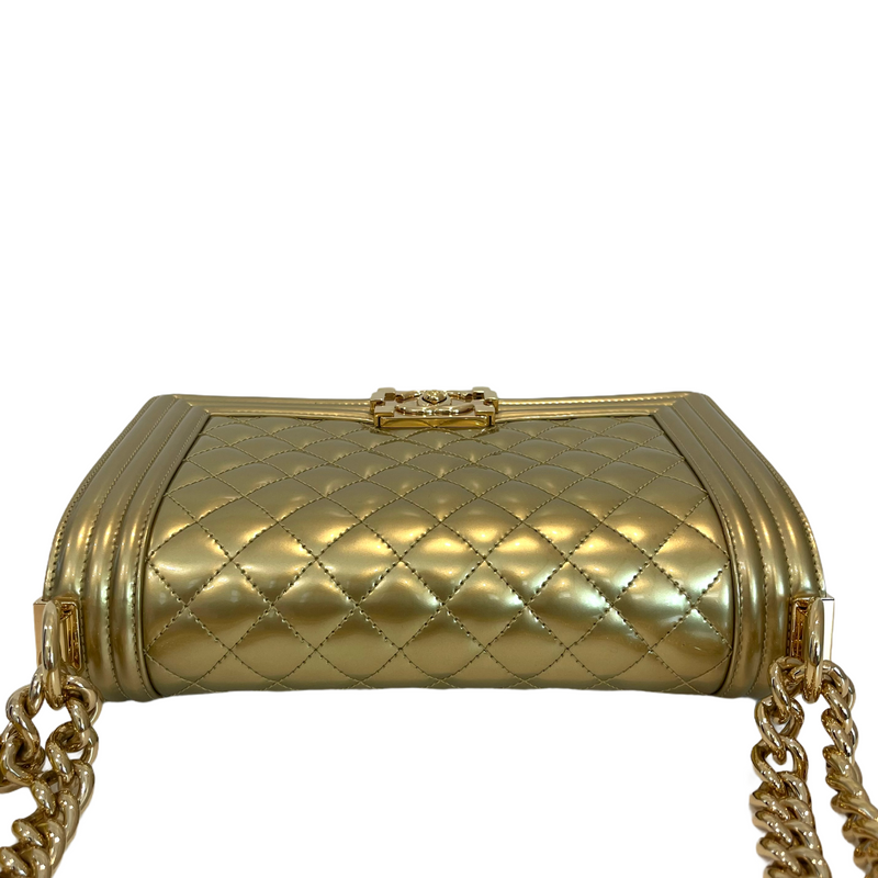 Old Medium Boy Bag in Patent Gold with GHW