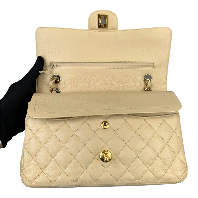 Classic Double Flap Caviar Medium Beige GHW