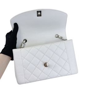 Medium Diana Flap Caviar White SHW