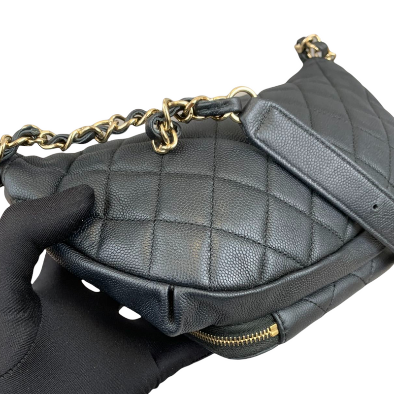 chanel pearl belt bag black