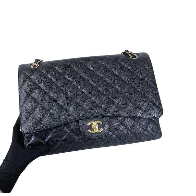 Classic Single Flap Maxi Caviar Black GHW