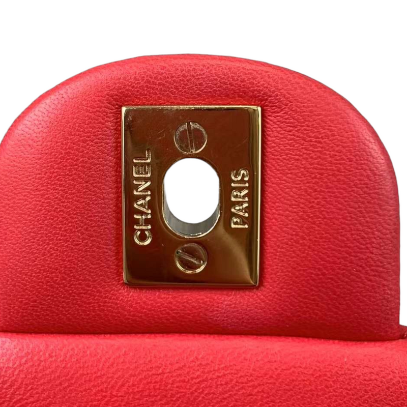 Classic Flap Square Mini Lambskin Red GHW