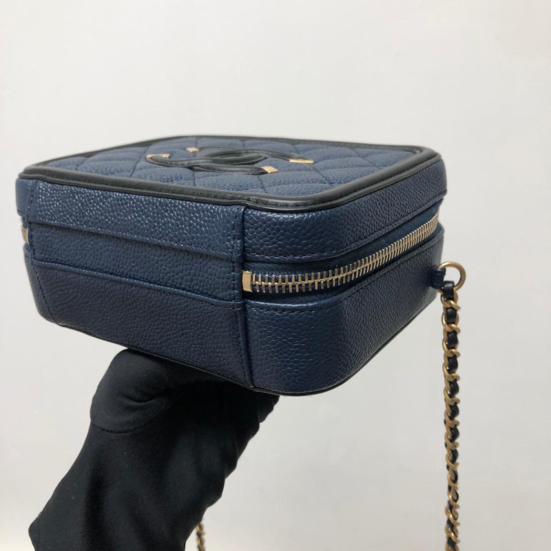 Small Caviar Quilted Filigree Vanity Case Blue/Black