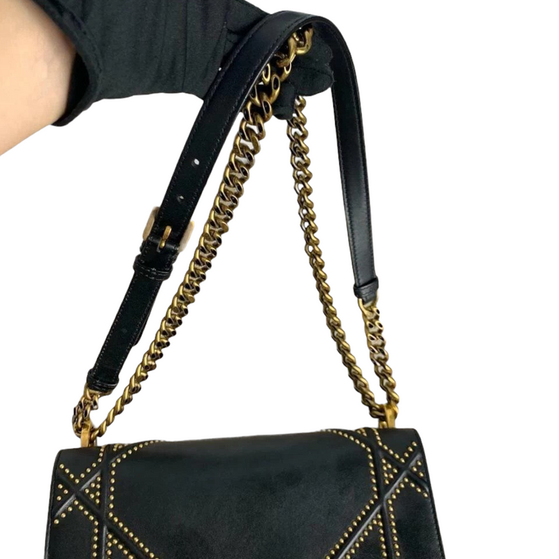 Studded Diorama Bag Medium Leather Black GHW