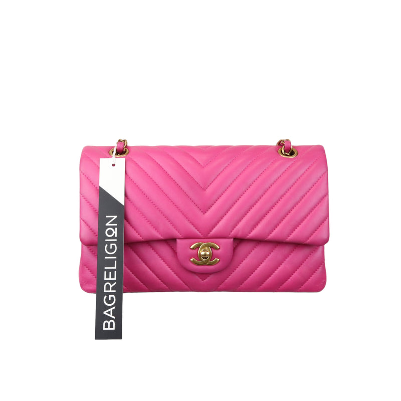 Classic Chevron Flap Medium Lambskin Pink GHW