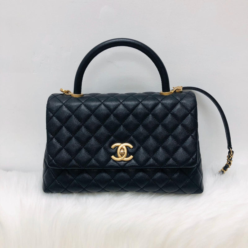 Quilted Medium Coco Handle Flap Black Caviar