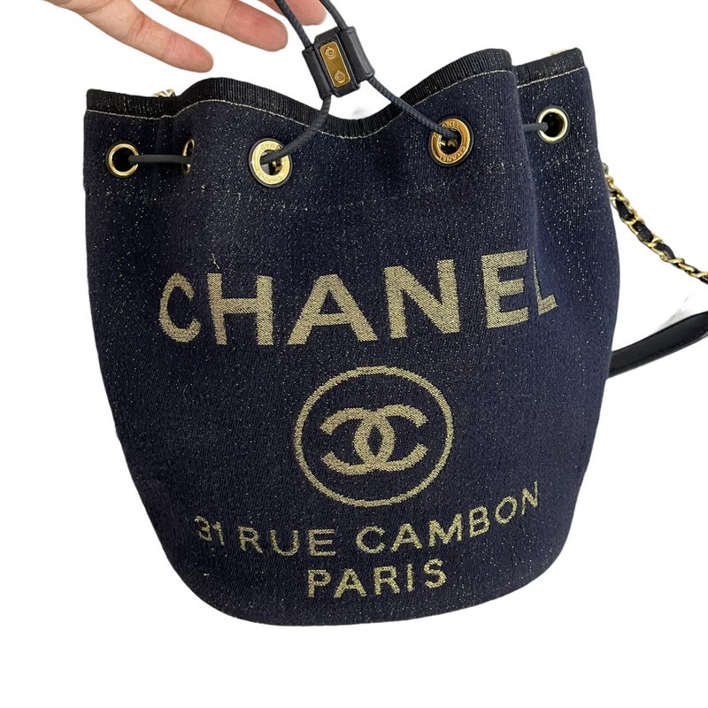 Chanel Deauville Raffia Bucket Bag Black Bag Religion