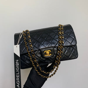Vintage Lambskin Double Flap M/L with GHW In black