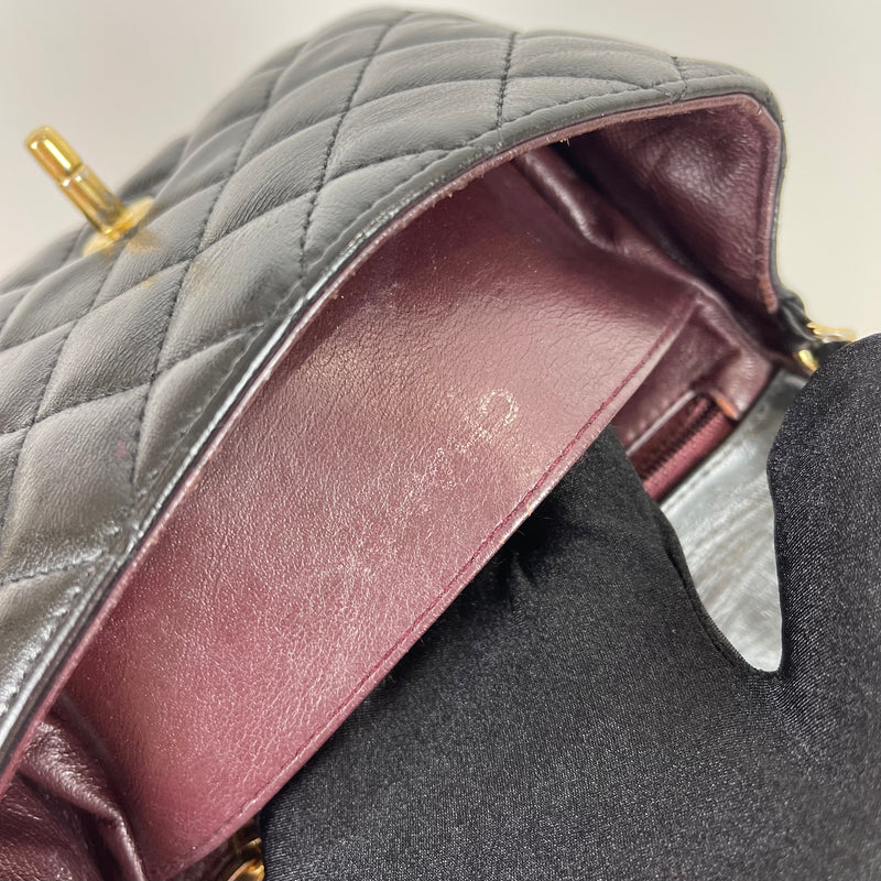 Square Mini Flap Lambskin Black GHW