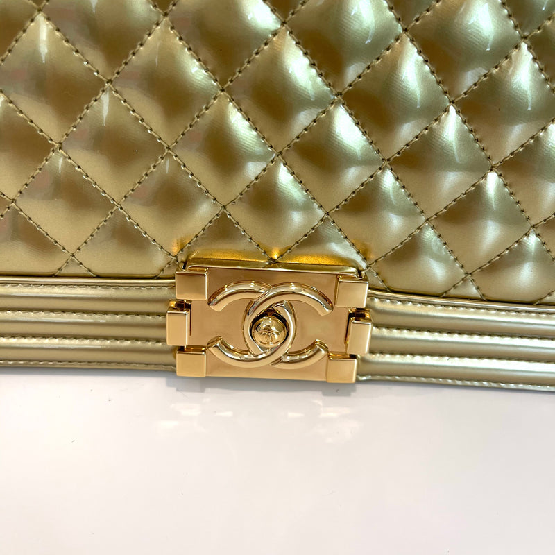 Old Medium Boy Bag in Patent Gold with GHW