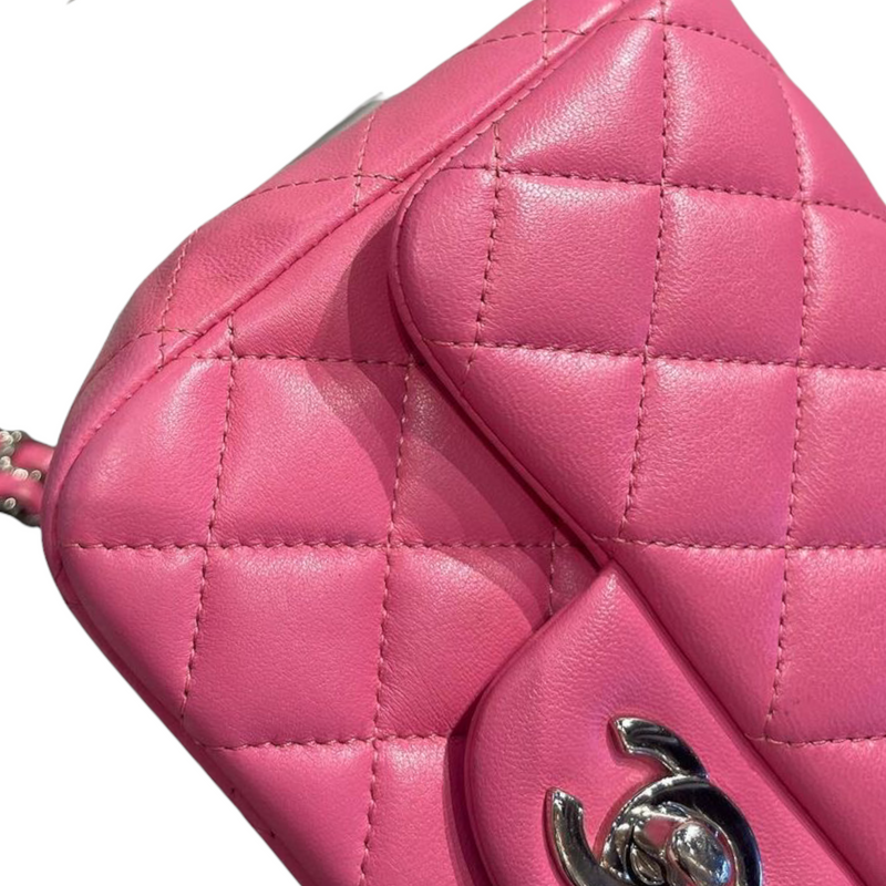 Square Mini Flap Quilted Lambskin Pink SHW