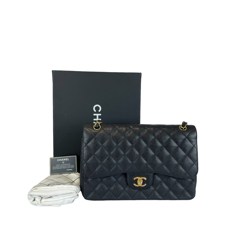 Jumbo Classic Double Flap Caviar Black GHW