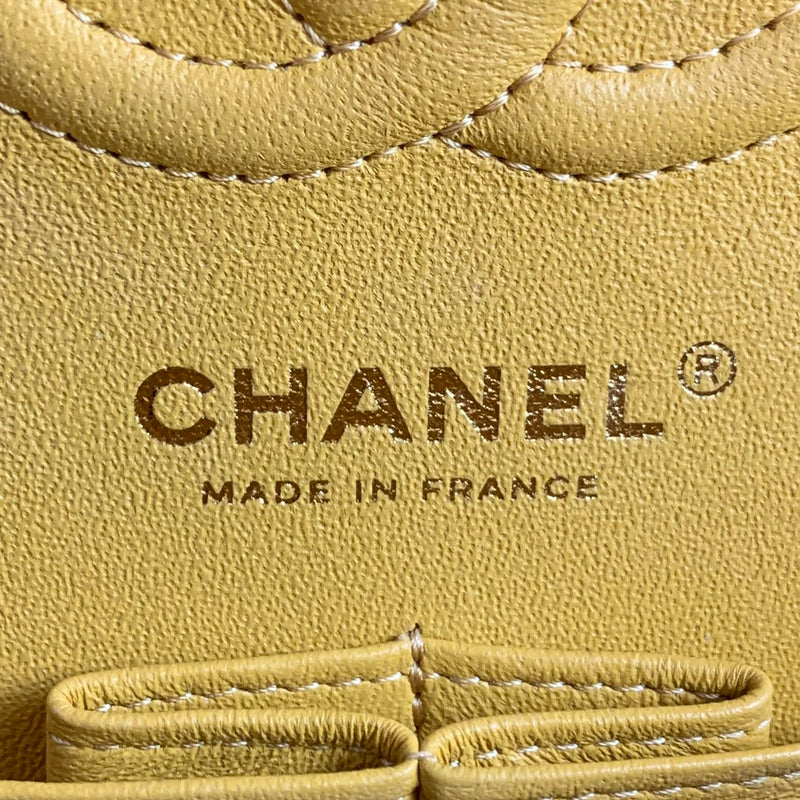 Small Classic Chevron Flap Caviar Yellow SHW
