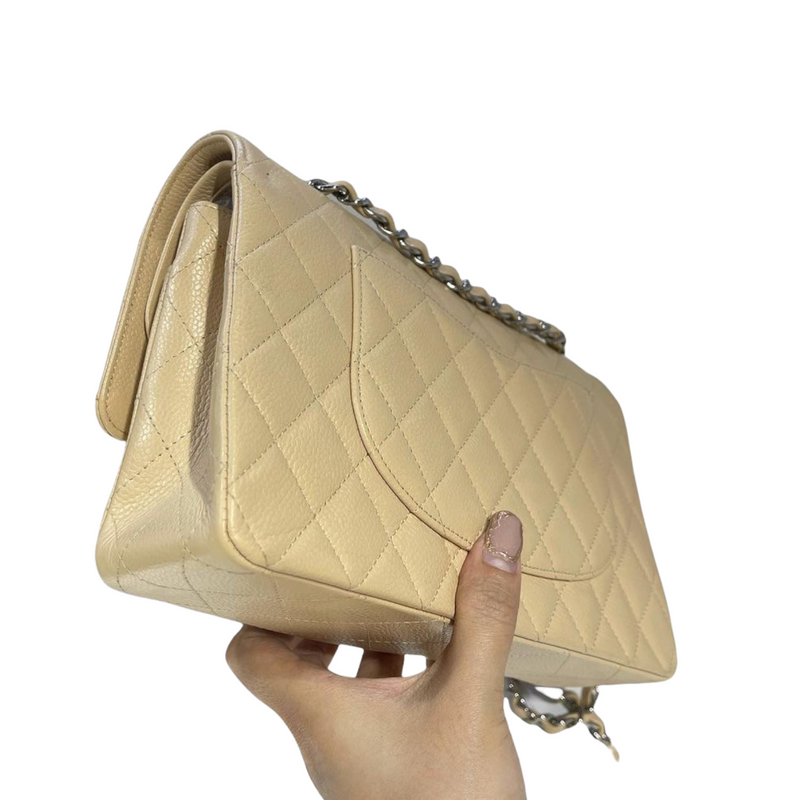 Classic Double Flap Caviar Medium Beige SHW