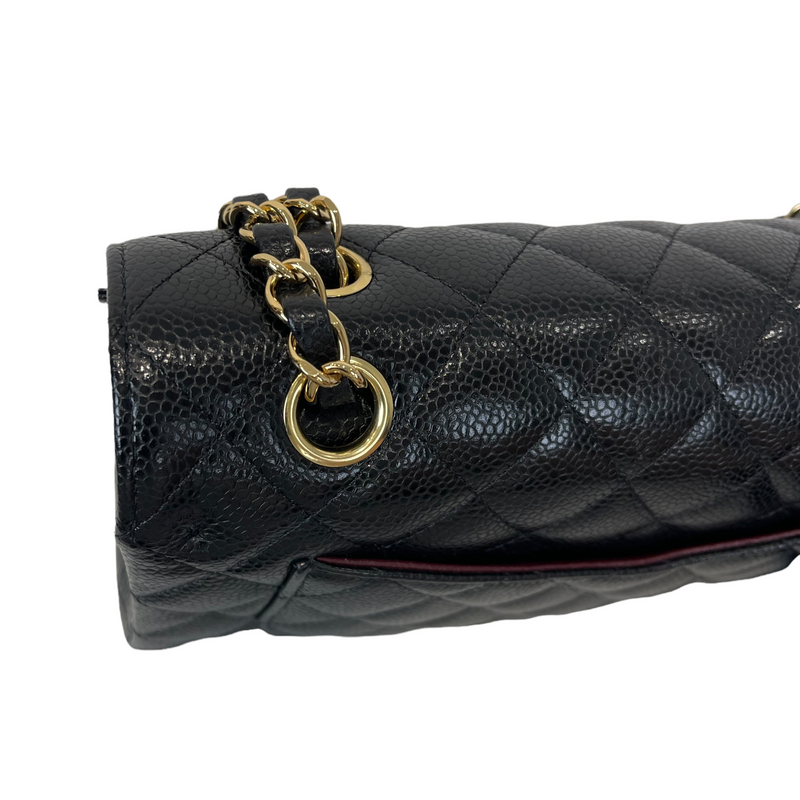 Small Classic Double Flap Caviar Black GHW