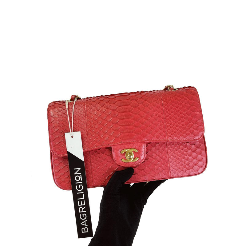 Classic Flap Medium Bag Python Red GHW
