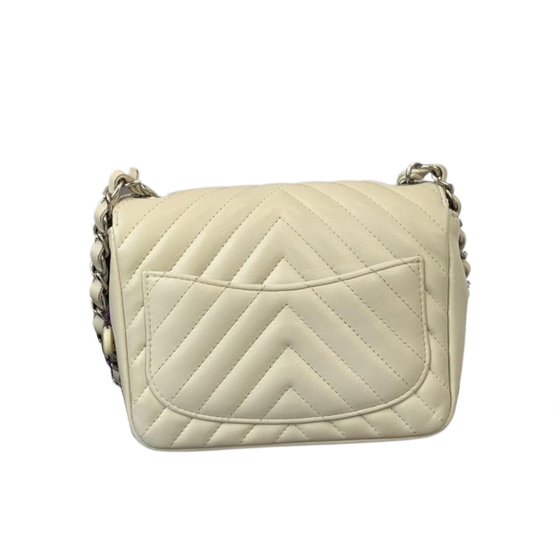 Chevron Flap Mini Square Ivory White SHW