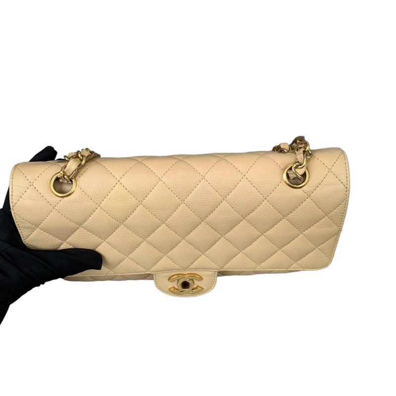 Classic Double Flap Caviar Medium Beige GHW