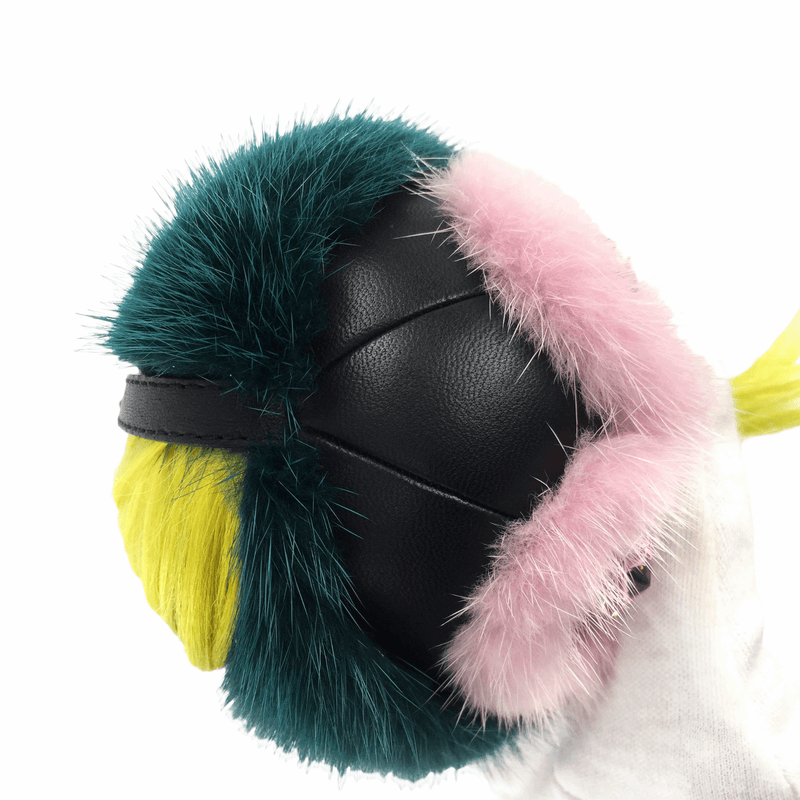 Mink Goat Fur Jungle Monster Bug Charm Black Leather Green Pink Yellow