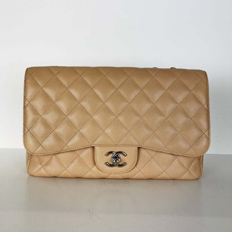 Single Flap Jumbo in Beige Caviar with SHW